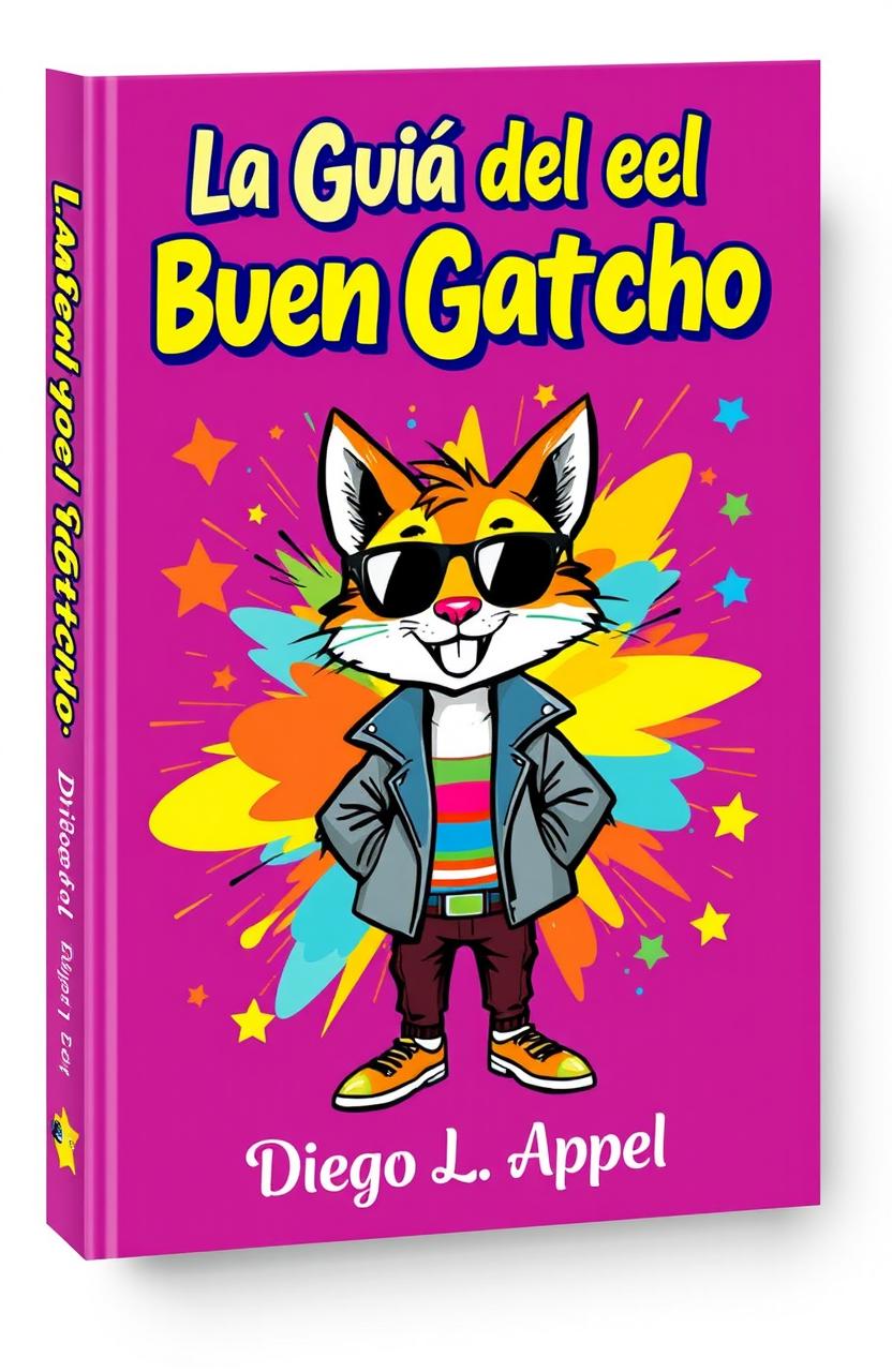A vivid and colorful book cover design for 'La Guía del Buen Gatcho' by Diego L