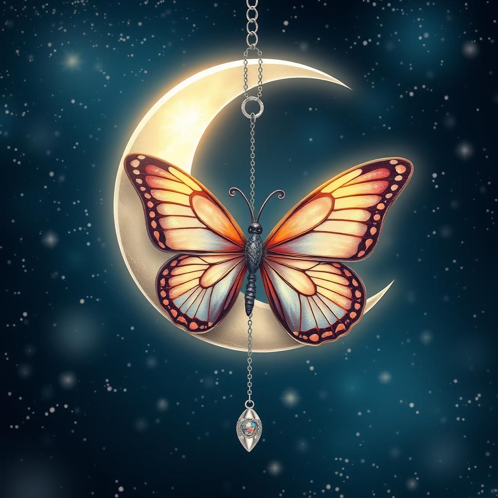 An elegant and enchanting design featuring a crescent moon intertwined with a beautifully detailed butterfly