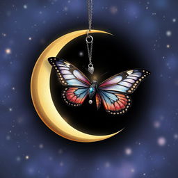An elegant and enchanting design featuring a crescent moon intertwined with a beautifully detailed butterfly
