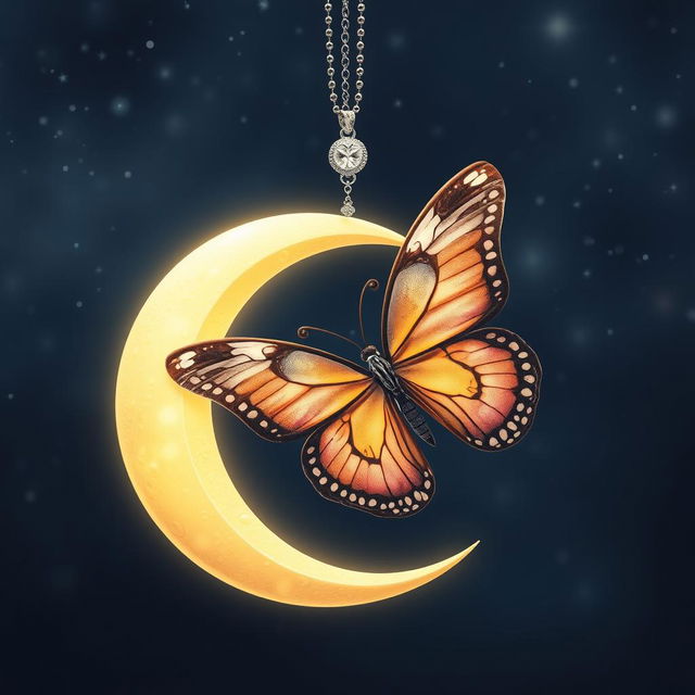 An elegant and enchanting design featuring a crescent moon intertwined with a beautifully detailed butterfly