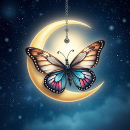 An elegant and enchanting design featuring a crescent moon intertwined with a beautifully detailed butterfly