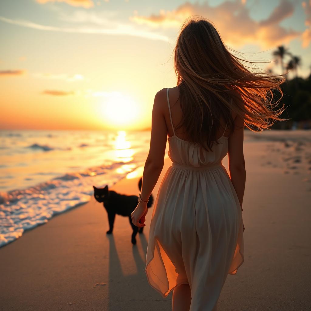 A captivating cover image featuring a girl walking along a picturesque beach