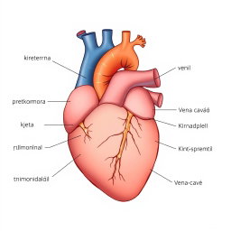Anatomical illustration of the human heart with clearly labeled parts in Croatian