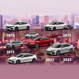A comprehensive visual representation of all Honda Civic models from the first introduction in 1972 to the latest version in 2023