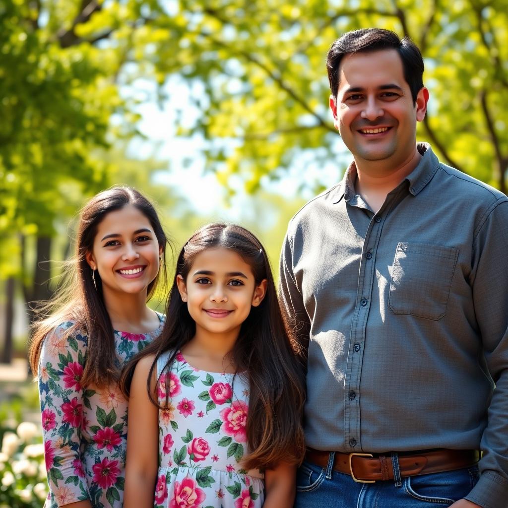 A warm and loving family portrait containing a girl named Sania with her mother and father