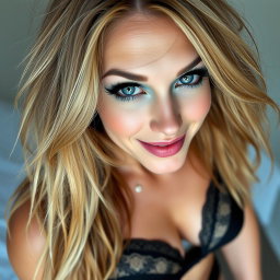 A striking full-length photo of a beautiful 40-year-old woman with an innocent allure yet exuding a sexy vibe