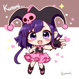 A vibrant and playful character design of Kuromi, a mischievous girl with a punk rock style