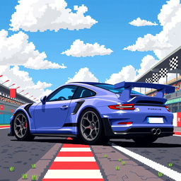 A pixel art rendition of a Porsche 911 GT3 RS, showcasing its iconic design and aggressive stance