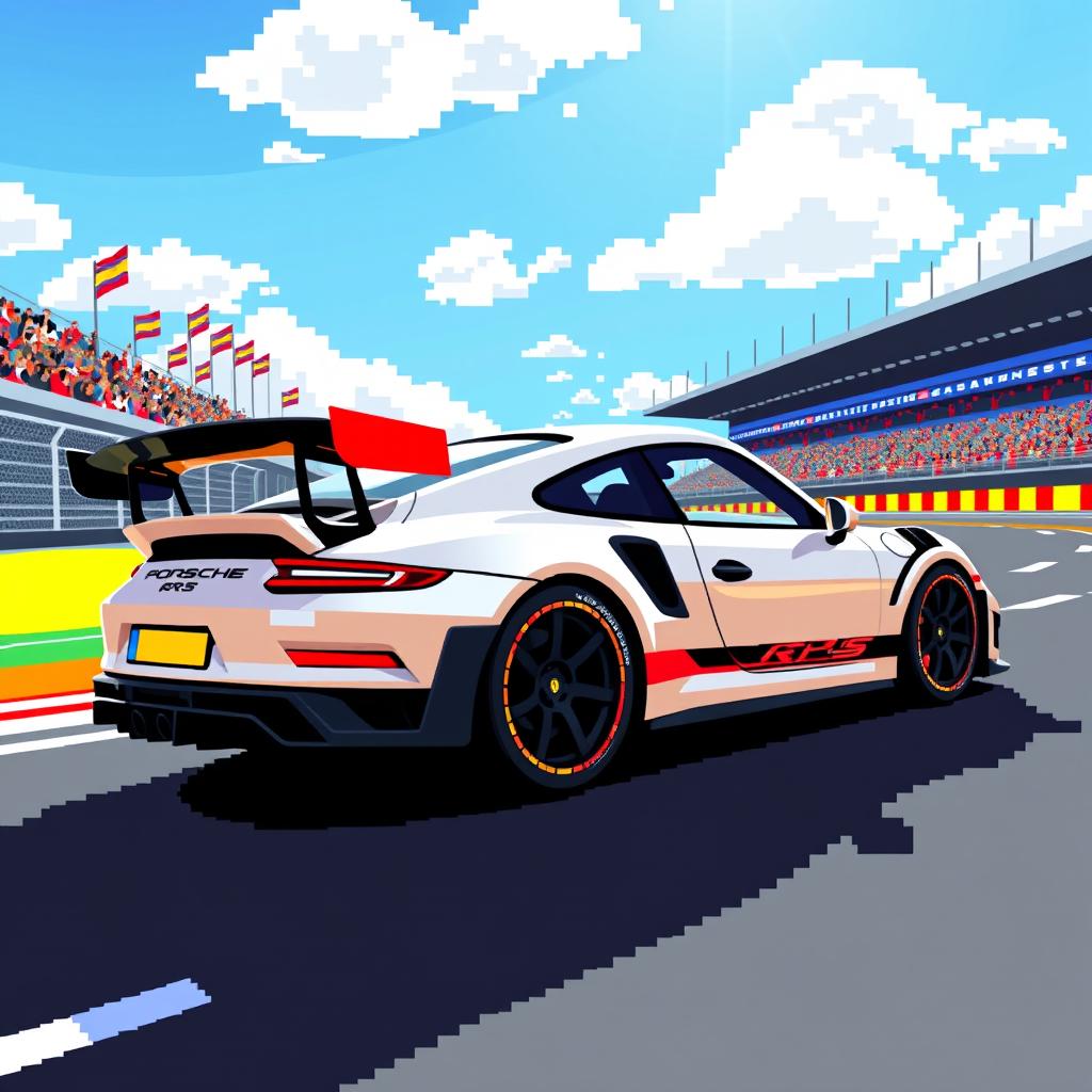 A pixel art rendition of a Porsche 911 GT3 RS, showcasing its iconic design and aggressive stance