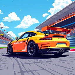 A pixel art rendition of a Porsche 911 GT3 RS, showcasing its iconic design and aggressive stance
