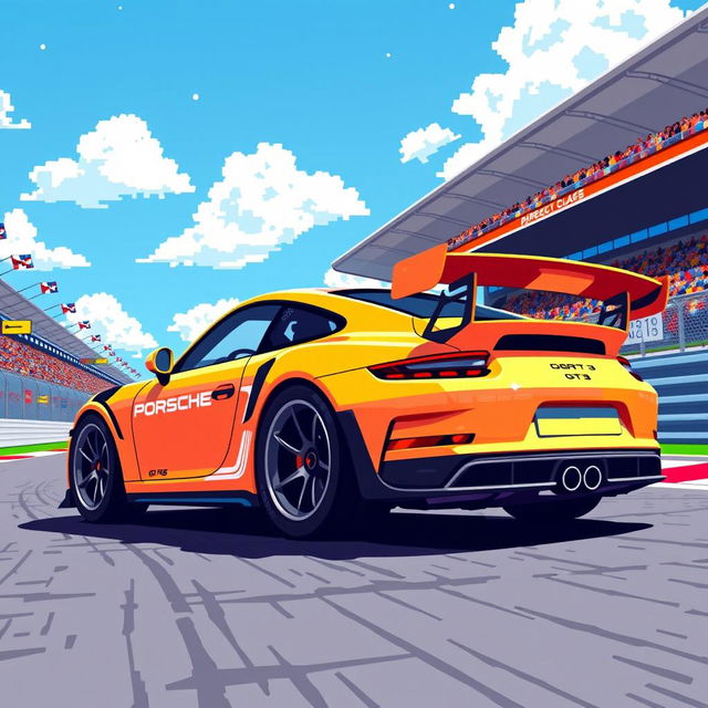 A pixel art rendition of a Porsche 911 GT3 RS, showcasing its iconic design and aggressive stance