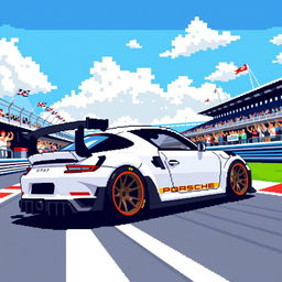 A pixel art rendition of a Porsche 911 GT3 RS, showcasing its iconic design and aggressive stance
