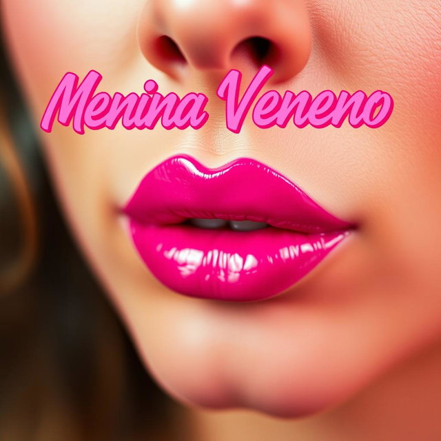 A vibrant close-up of a woman's mouth adorned with bright pink lipstick, showcasing the glossy texture of the lip color