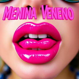 A vibrant close-up of a woman's mouth adorned with bright pink lipstick, showcasing the glossy texture of the lip color