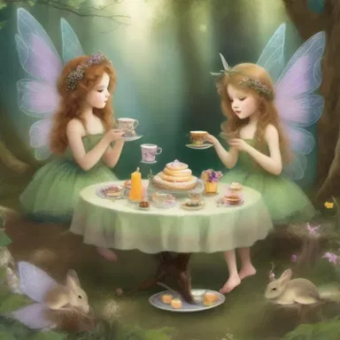 In the magical land of Zephyria, the fairies gathered for their enchanted afternoon tea, feasting on delicate sandwiches and sipping on fragrant tea.