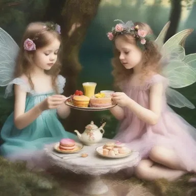 In the magical land of Zephyria, the fairies gathered for their enchanted afternoon tea, feasting on delicate sandwiches and sipping on fragrant tea.