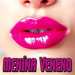 A detailed close-up of a pair of luscious lips, both coated in vibrant pink lipstick, showcasing the rich color and glossy finish