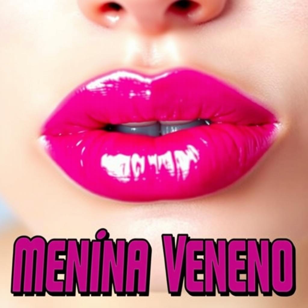 A detailed close-up of a pair of luscious lips, both coated in vibrant pink lipstick, showcasing the rich color and glossy finish