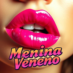 A detailed close-up of a pair of luscious lips, both coated in vibrant pink lipstick, showcasing the rich color and glossy finish