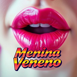 A detailed close-up of a pair of luscious lips, both coated in vibrant pink lipstick, showcasing the rich color and glossy finish