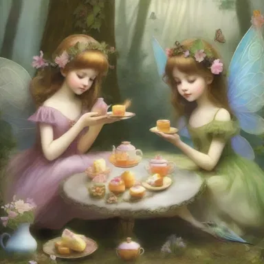 In the magical land of Zephyria, the fairies gathered for their enchanted afternoon tea, feasting on delicate sandwiches and sipping on fragrant tea.