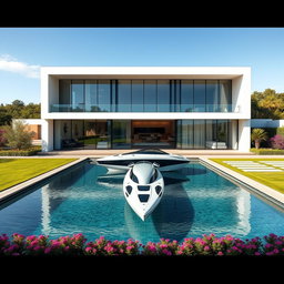 A contemporary modern mansion featuring minimalist design with large glass panels and a flat roof