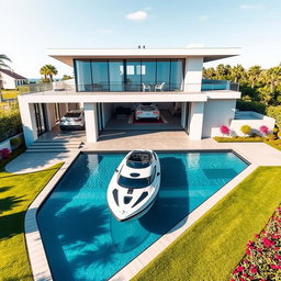 A contemporary modern mansion featuring minimalist design with large glass panels and a flat roof