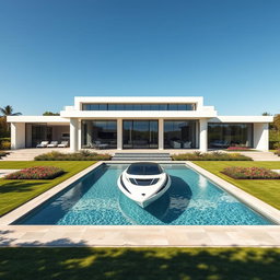 A contemporary modern mansion featuring minimalist design with large glass panels and a flat roof