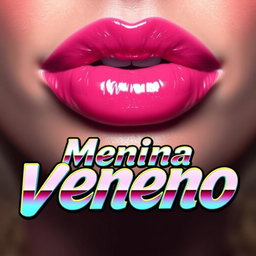 A striking close-up of a pair of luscious lips, both covered in glossy pink lipstick, presenting a vivid, eye-catching color