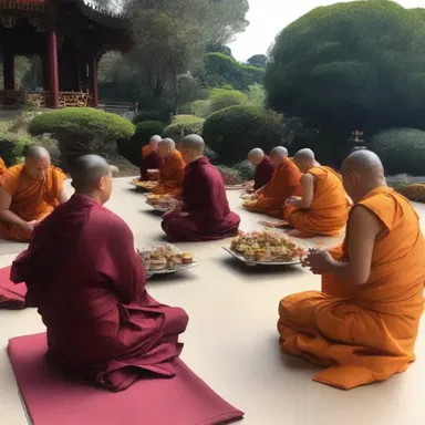 As part of the traditional Buddhist ceremony, the monks observed a moment of silence and serenity while savoring their afternoon tea, promoting tranquility and mindfulness.