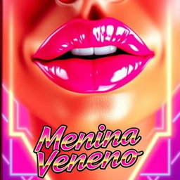 A captivating close-up of a pair of luscious lips, both richly coated in glossy pink lipstick, radiating a bold and vibrant color