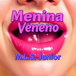 A close-up image featuring a pair of luscious lips coated in glossy pink lipstick