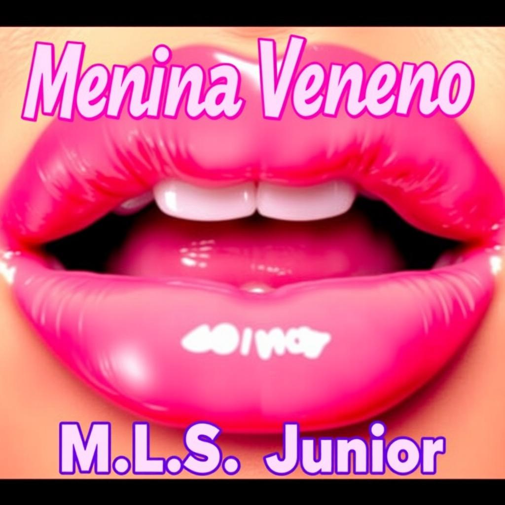 A close-up image featuring a pair of luscious lips coated in glossy pink lipstick