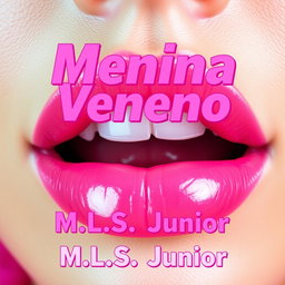 A close-up image featuring a pair of luscious lips coated in glossy pink lipstick