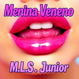 A close-up image featuring a pair of luscious lips coated in glossy pink lipstick