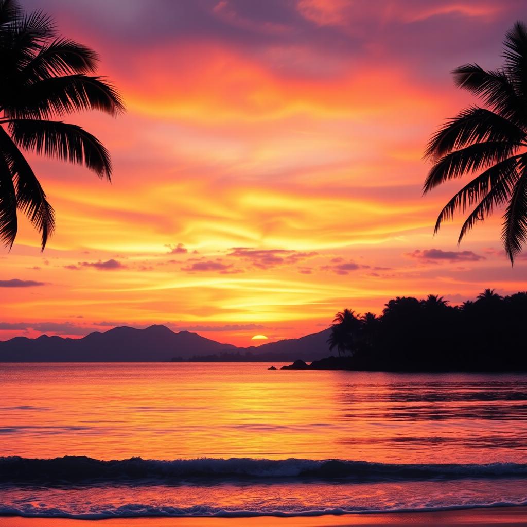 A beautifully enhanced photo showcasing a serene sunset landscape with vibrant colors