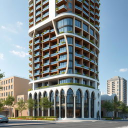 A 22-story residential tower with a dynamic form, showcasing a fusion of six architectural styles from Iran: Elamite (Chogha Zanbil ziggurat), Achaemenid (Apadana Palace), Parthian (Taq Kasra), Isfahani (Ali Qapu), Qajar (Golestan Palace), and modern futuristic design