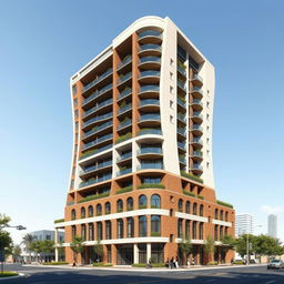 A 22-story residential tower with a dynamic form, showcasing a fusion of six architectural styles from Iran: Elamite (Chogha Zanbil ziggurat), Achaemenid (Apadana Palace), Parthian (Taq Kasra), Isfahani (Ali Qapu), Qajar (Golestan Palace), and modern futuristic design