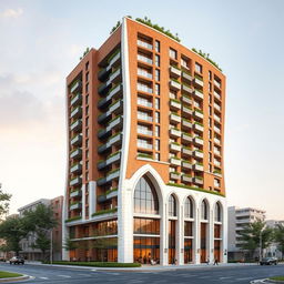 A 22-story residential tower with a dynamic form, showcasing a fusion of six architectural styles from Iran: Elamite (Chogha Zanbil ziggurat), Achaemenid (Apadana Palace), Parthian (Taq Kasra), Isfahani (Ali Qapu), Qajar (Golestan Palace), and modern futuristic design