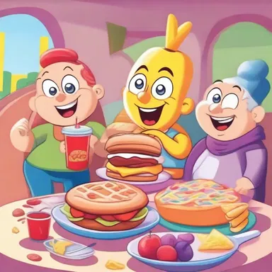 In the cartoon, the characters happily enjoyed a colorful and scrumptious afters after their meal.