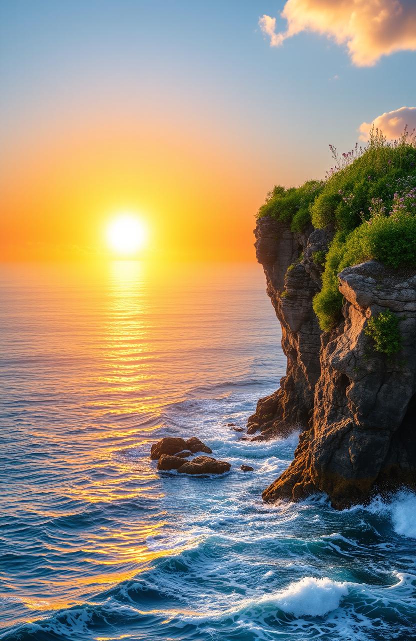 A stunning landscape cover featuring a vibrant sun setting above a serene sea, casting warm golden and orange hues across the water