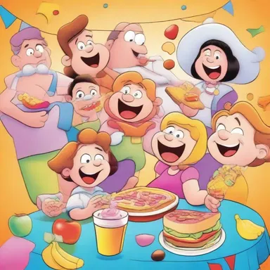 In the cartoon, the characters happily enjoyed a colorful and scrumptious afters after their meal.