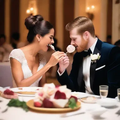 As the couple finished their romantic dinner, they indulged in a decadent afters, feeding each other spoonfuls of sweet delight.