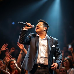 A striking portrait of Hector Acosta, known as 'El Torito', passionately singing on stage