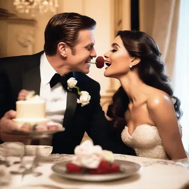 As the couple finished their romantic dinner, they indulged in a decadent afters, feeding each other spoonfuls of sweet delight.