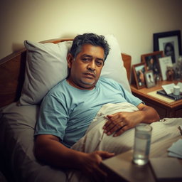 A poignant image of Hector Acosta, known as 'El Torito', resting in a comfortable bed at home