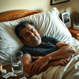 A poignant image of Hector Acosta, known as 'El Torito', resting in a comfortable bed at home