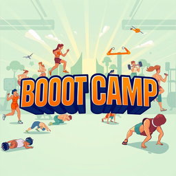 A vibrant and dynamic illustration featuring the words 'BOOT CAMP' in bold, stylized letters