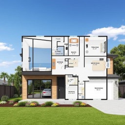 A detailed floor plan for a modern residential home, showcasing an open-concept design