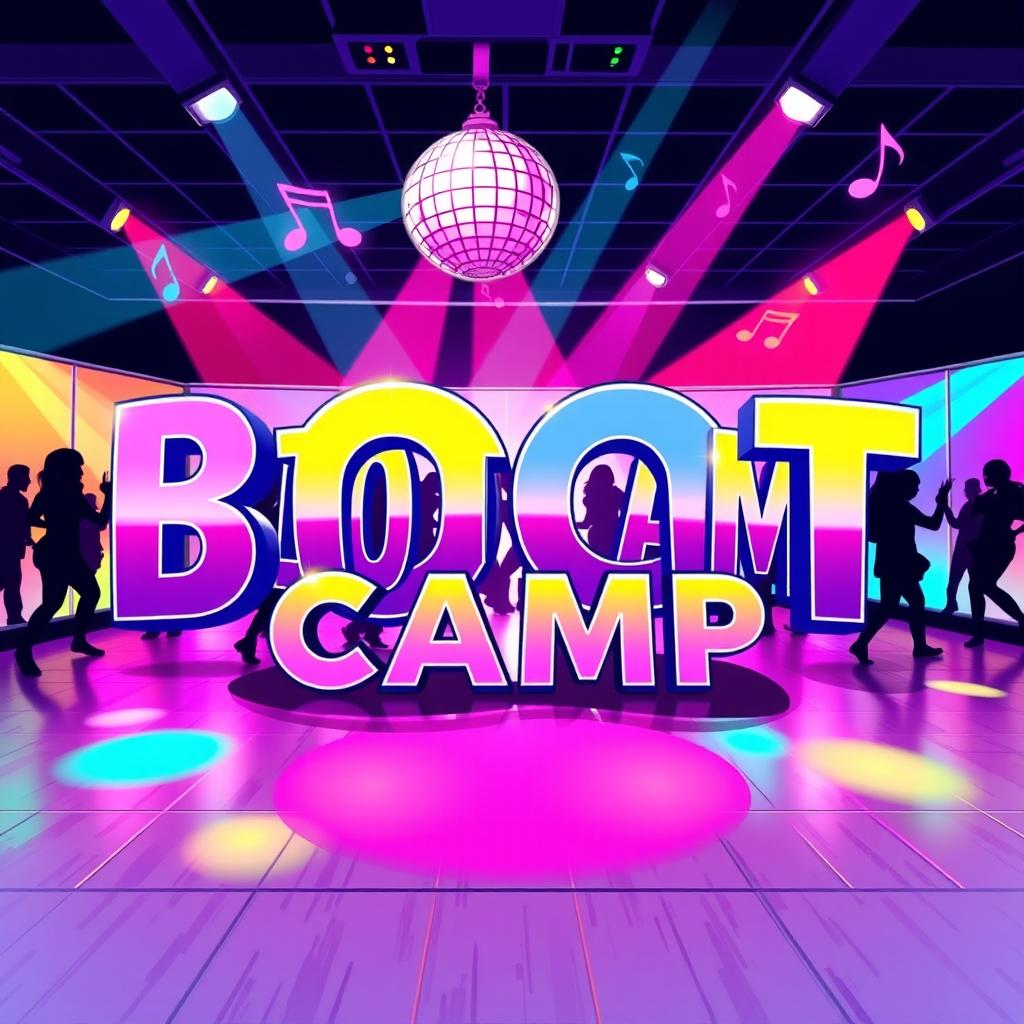 An energetic and vibrant illustration showcasing the words "BOOT CAMP" creatively arranged in a bold, dynamic font